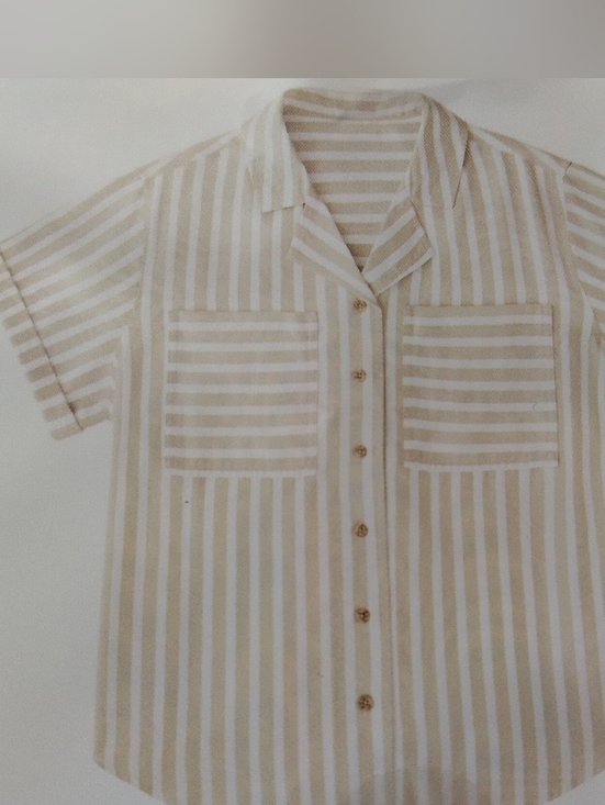 Member's Mark Tops - Member's Mark Women's Tencel Camp Button-Up Shirt Beige / White Stripe New XS